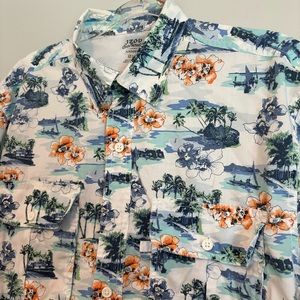 Izod Saltwater Mens Hawaiian Short Sleeve Shirt Large Tall Blue Orange Palms
